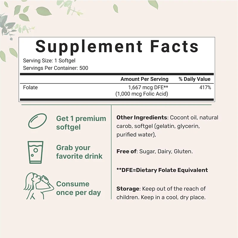 Folic Acid 1,000 Mcg, 500 Coconut Oil Softgels suppliers